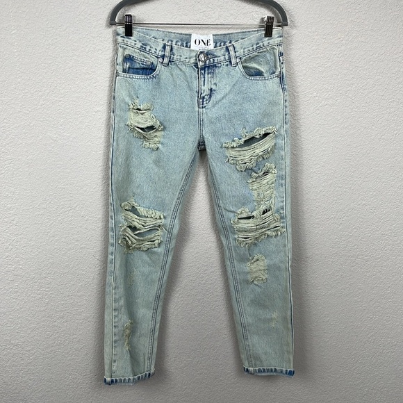 New One Teaspoon Awesome Baggies Jeans Distressed Destroyed Light Wash Sz 26 - Picture 1 of 9